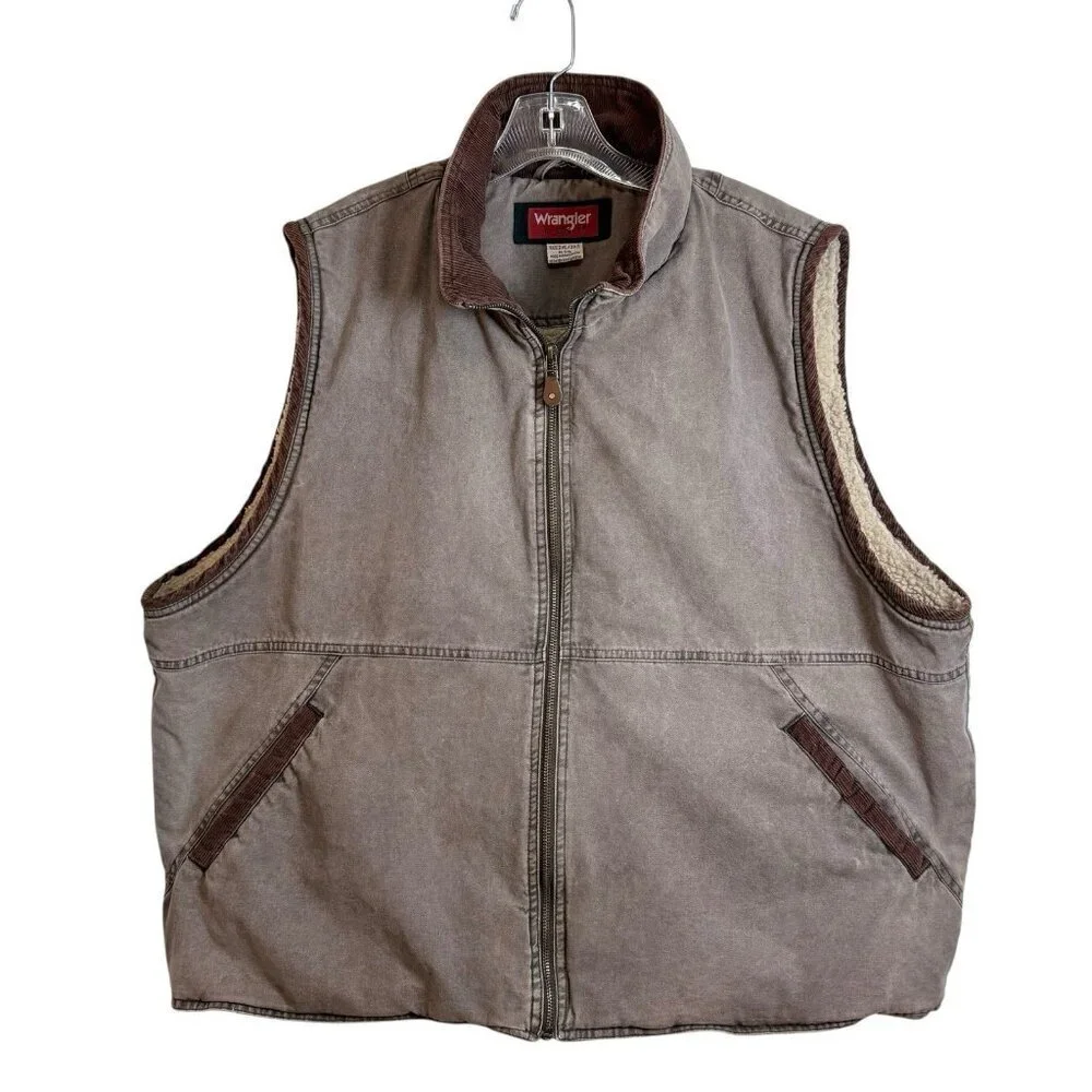 Wrangler Hero Vest Men 2XL Sherpa Lined Faded Brown Corduroy Trim Canvas Y2KW
